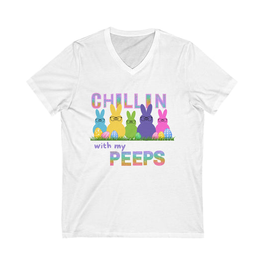 Chillin' with My Peeps V-Neck Tee - Fun Spring Bunny Shirt