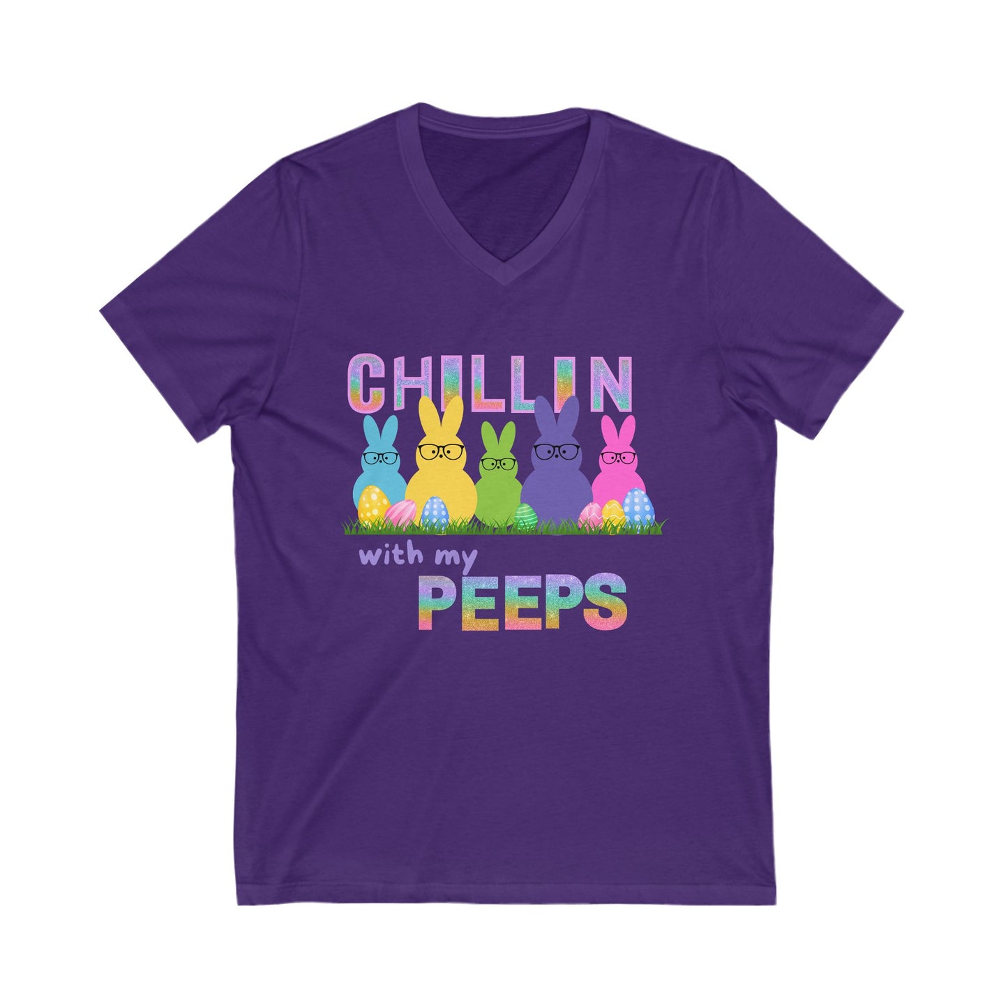 Chillin' with My Peeps V-Neck Tee - Fun Spring Bunny Shirt
