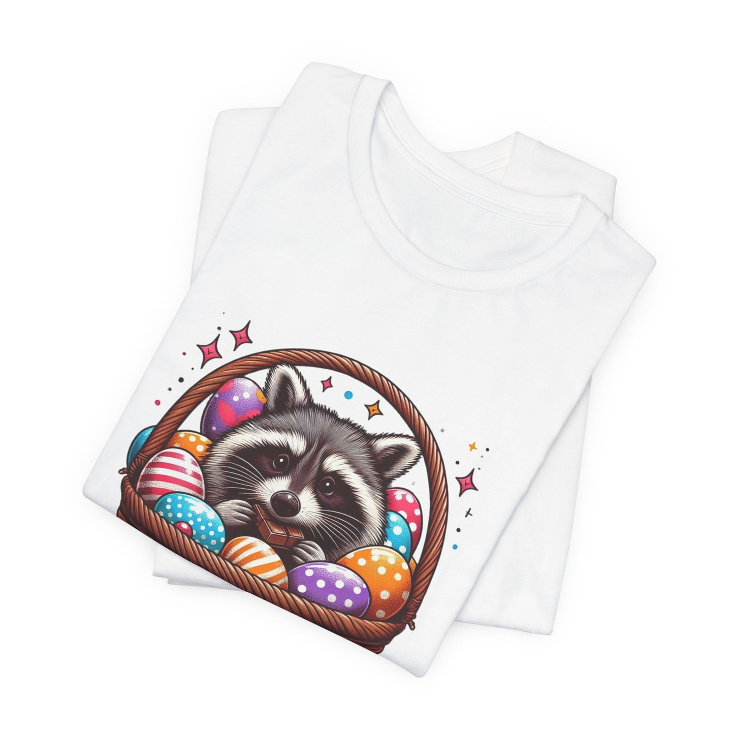 Easter Raccoon Short Sleeve Tee - Fun Jersey T-Shirt for Spring Celebrations