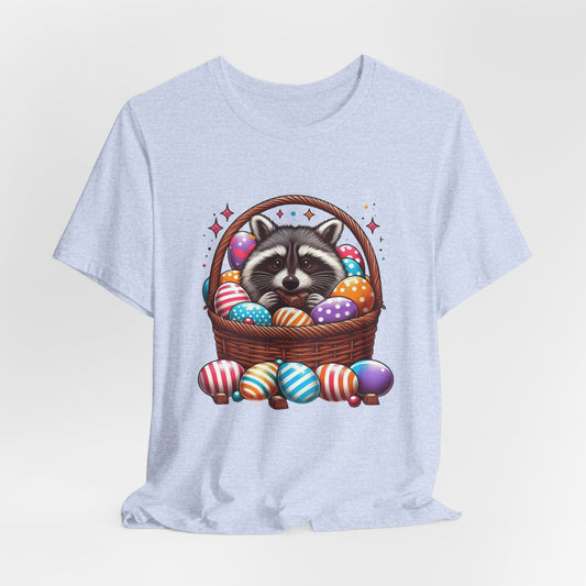 Easter Raccoon Short Sleeve Tee - Fun Jersey T-Shirt for Spring Celebrations